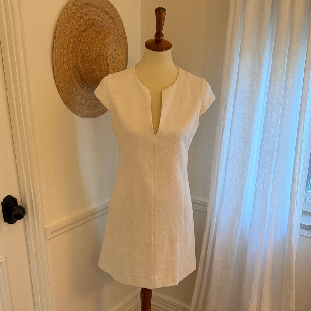 L'AGENCE Notch Neck Cap Sleeve Sheath Dress — Ivory, Size 6